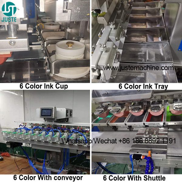 Εκτυπωτές 6 έγχρωμων μαξιλαριών Tampo Print Ink Tray Pad Machine With Conveyor 18 Jig 4